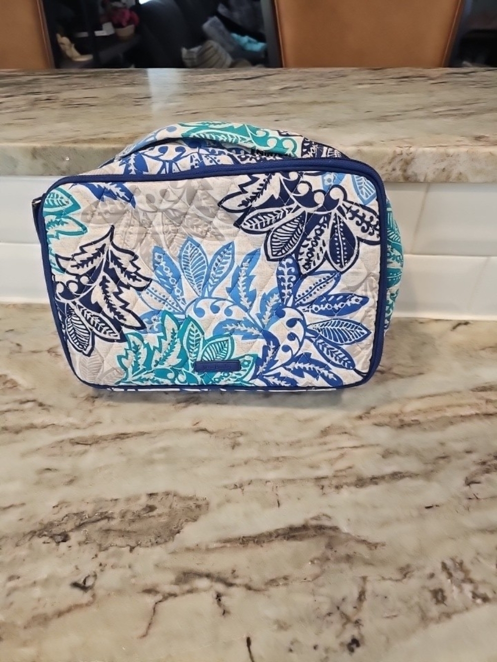 Quilted Blue & Teal Floral Travel Cosmetic Bag Vera Bradly